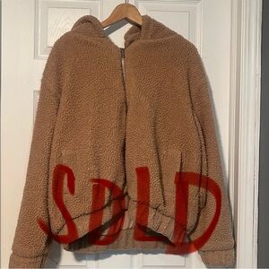 Teddy Fleece Jacket With Hood- Camel Colour